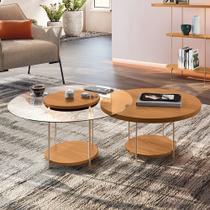 Conjunto 2 Mesas de Centro Decorativas Walker Pés Aço Tampo MDF/Tampo Vidro Cinamomo G26 - Gran Belo Conjunto 2 Mesas de Centro Decorativas Walker Pés Aço Tampo MDF/Tampo Vidro Cinamomo G26 - Gran Belo