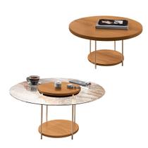 Conjunto 2 Mesas de Centro Decorativas Walker Pés Aço Tampo MDF/Tampo Vidro Cinamomo G26 - Gran Belo Conjunto 2 Mesas de Centro Decorativas Walker Pés Aço Tampo MDF/Tampo Vidro Cinamomo G26 - Gran Belo