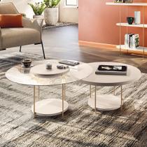 Conjunto 2 Mesas de Centro Decorativas Walker Tampo MDF/Tampo Vidro Off White G26 - Gran Belo Conjunto 2 Mesas de Centro Decorativas Walker Tampo MDF/Tampo Vidro Off White G26 - Gran Belo