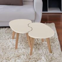 Conjunto 2 Mesas de Centro Orgânicas Tampo MDF 91cm Off White e Carvalho Artely Conjunto 2 Mesas de Centro Orgânicas Tampo MDF 91cm Off White e Carvalho Artely