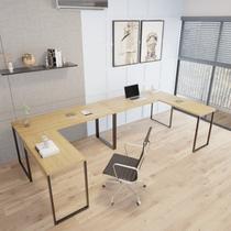 Conjunto 2 Mesas de Escritório em L Estilo 1,50mx1, Kuadra 150cm Lâmina Mel