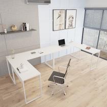 Conjunto 2 Mesas de Escritório em L Estilo 1,50MX1, Kuadra 150cm Snow e Branco Chess