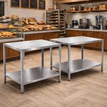 Conjunto 2 Mesas Inox 304 Com Prateleira 100cm Restaurante Padaria Açougue Conjunto 2 Mesas Inox 304 Com Prateleira 100cm Restaurante Padaria Açougue