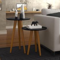 Conjunto 2 Mesas Laterais Pés Palito em Madeira 4202 Sala Preto Fosco