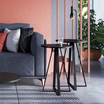 Conjunto 2 Mesas Laterais Redonda Industrial Preto