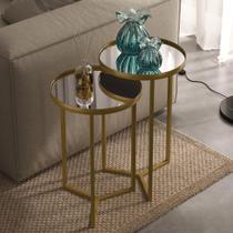 Conjunto 2 Mesas Laterais Redonda Pes Metal Dourado Conjunto 2 Mesas Laterais Redonda Pes Metal Dourado