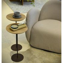 Conjunto 2 Mesas Laterais Redondo Tampo MDF Karla Bege