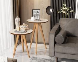 Conjunto 2 mesas retrô pés palito duda california off white / freijo - Comprar Moveis Em Casa