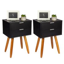 Conjunto 2 Mesinhas de Cabeceira Retrô 40cm Preto 2 Gavetas Pés Palito - Enviamos Montado