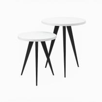 Conjunto 2 Mesinhas Lateral Canto Sala Quarto Redonda P.B FS