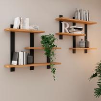 Conjunto 2 Nichos de Parede 85x70cm em MDF Freijó Preto Fosco Pradel