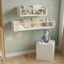 Conjunto 2 Nichos de Parede + Baú Organizador Mdf Multiuso para Brinquedos e Enxoval Infantil Branco