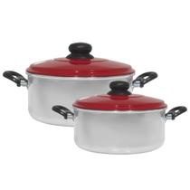 Conjunto 2 Panelas Caçarola De Alumínio Com Tampa Vermelho Conjunto 2 Panelas Caçarola De Alumínio Com Tampa Vermelho