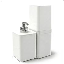Conjunto 2 Peças Acessórios Banheiro Dispenser de Sabão Líquido e Porta Escovas de Dentes Branco