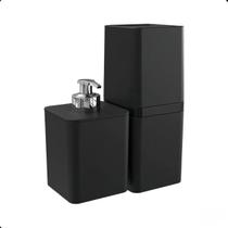 Conjunto 2 Peças Acessórios Banheiro Dispenser de Sabão Líquido e Porta Escovas de Dentes Preto