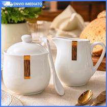 Conjunto 2 Peças Açucareiro E Leiteira Porcelana 300mL Café da Manhã Elegante Luxo Hauskraft Conjunto 2 Peças Açucareiro E Leiteira Porcelana 300mL Café da Manhã Elegante Luxo Hauskraft