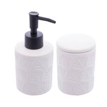 Conjunto 2 Peças Banheiro Cerâmica Leaf Branco Preto - Wolff Conjunto 2 Peças Banheiro Cerâmica Leaf Branco Preto - Wolff