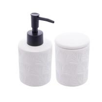 Conjunto 2 Peças Banheiro Cerâmica Leaf Branco Preto - Wolff