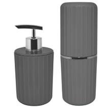 Conjunto 2 Peças Banheiro Porta Escovas Dispenser Sabonete Pia Cromado Groove - CBG 815 Ou