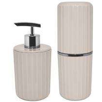 Conjunto 2 Peças Banheiro Porta Escovas Dispenser Sabonete Pia Cromado Groove - CBG 815 Ou Conjunto 2 Peças Banheiro Porta Escovas Dispenser Sabonete Pia Cromado Groove - CBG 815 Ou