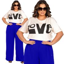 Conjunto 2 Peças Blusa e Calça Pantalona Plus Size Tendencia Elegante Linha Premium Luxo - Follow 36