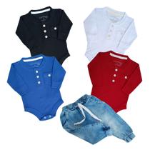 Conjunto 2 peças Camisa com Botões Manga Longa e Calça Jeans