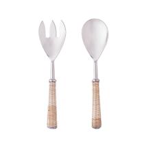 Conjunto 2 Peças Colher e Garfo para Salada de Aço Inox com Cabo em Rattan Wolff Conjunto 2 Peças Colher e Garfo para Salada de Aço Inox com Cabo em Rattan Wolff