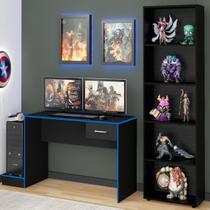 Conjunto 2 Peças com 1 Escrivaninha Gamer e 1 Estante para Livros 5 Prateleiras