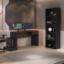 Conjunto 2 Peças com 1 Escrivaninha Gamer e 1 Estante para Livros 5 Prateleiras Preto Vermelho