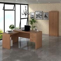 Conjunto 2 Peças com 1 Mesa para Escritório em L e 1 Armário Marrom Conjunto 2 Peças com 1 Mesa para Escritório em L e 1 Armário Marrom