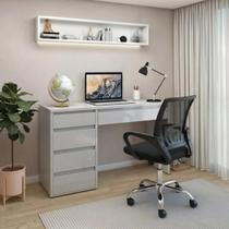 Conjunto 2 Peças com Escrivaninha 100% MDF Berlim e Cadeira Escritório Diretor Giratória Yescasa Cinza/Off White/Preto