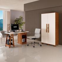 Conjunto 2 Peças com Escrivaninha Cavalete e Armário Multiuso 100% MDF com Chave Off White Canela Marrom Conjunto 2 Peças com Escrivaninha Cavalete e Armário Multiuso 100% MDF com Chave Off White Canela Marrom
