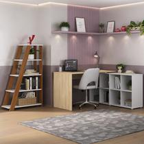 Conjunto 2 Peças com Escrivaninha em L Cubos e Estante Escada Branco com Carvalho e Freijó Artany Conjunto 2 Peças com Escrivaninha em L Cubos e Estante Escada Branco com Carvalho e Freijó Artany