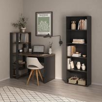 Conjunto 2 Peças com Escrivaninha Match e Estante para Livros 5 Prateleiras Pinho Preto Conjunto 2 Peças com Escrivaninha Match e Estante para Livros 5 Prateleiras Pinho Preto