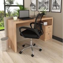 Conjunto 2 Peças com Escrivaninha ME4130 e Cadeira para Escritório Tela Mesh Amêndoa Preto Conjunto 2 Peças com Escrivaninha ME4130 e Cadeira para Escritório Tela Mesh Amêndoa Preto