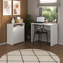 Conjunto 2 Peças com Escrivaninha Minimalista e Compacta Mary e Balcão Multiuso 2 Portas com Nicho Cool Branco Conjunto 2 Peças com Escrivaninha Minimalista e Compacta Mary e Balcão Multiuso 2 Portas com Nicho Cool Branco