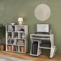 Conjunto 2 Peças com Escrivaninha para Computador e Estante para Livros 10 Nichos Branco