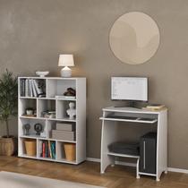 Conjunto 2 Peças com Escrivaninha para Computador Pixel e Estante para Livros com 10 Nichos Branco