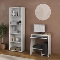Conjunto 2 Peças com Escrivaninha para Computador Pixel e Estante para Livros com 5 Prateleiras Branco