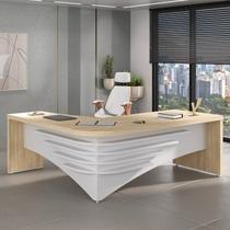 Conjunto 2 Peças com Mesa Diretor em L e Cadeira Presidente Lisboa Carvalho Branco