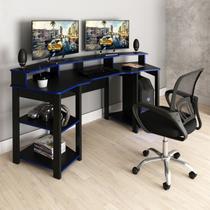 Conjunto 2 Peças com Mesa Gamer ME4167 com Cadeira de Escritório Diretor Tela Mesh Preto Azul Conjunto 2 Peças com Mesa Gamer ME4167 com Cadeira de Escritório Diretor Tela Mesh Preto Azul