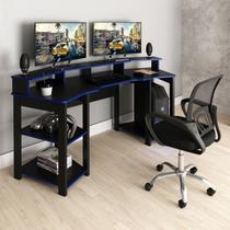 Conjunto 2 Peças com Mesa Gamer ME4167 com Cadeira de Escritório Diretor Tela Mesh Preto Azul Conjunto 2 Peças com Mesa Gamer ME4167 com Cadeira de Escritório Diretor Tela Mesh Preto Azul
