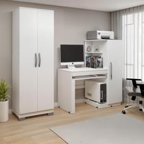 Conjunto 2 Peças com Mesa para Computador Escrivaninha e Armário Multiuso 2 Portas Natal Branca Fosco