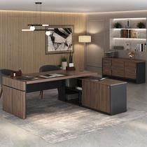 Conjunto 2 Peças com Mesa para Escritório Diretor em L em Tamburato e Armário Multiuso Baixo Charuto Preto
