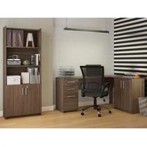 Conjunto 2 Peças com Mesa para Escritório em L e Armário Multiuso Alto Aberto Espresso Móveis Nogal Trend