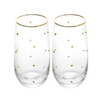 Conjunto 2 peças copos balls fio de ouro 300ml vidro wolff