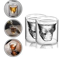 Conjunto 2 Peças De Copo Whisky Caveira Parede Dupla Shot