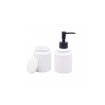 Conjunto 2 Peças Dispenser de Banheiro Em Cerâmica Branco - Lyor Conjunto 2 Peças Dispenser de Banheiro Em Cerâmica Branco - Lyor