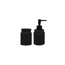 Conjunto 2 Peças Dispenser Para Banheiro de Cerâmica Preto