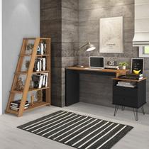 Conjunto 2 Peças Escrivaninha com Estante Escada Estilo Industrial Amadeirado Freijó com Preto Marrom Artany Conjunto 2 Peças Escrivaninha com Estante Escada Estilo Industrial Amadeirado Freijó com Preto Marrom Artany